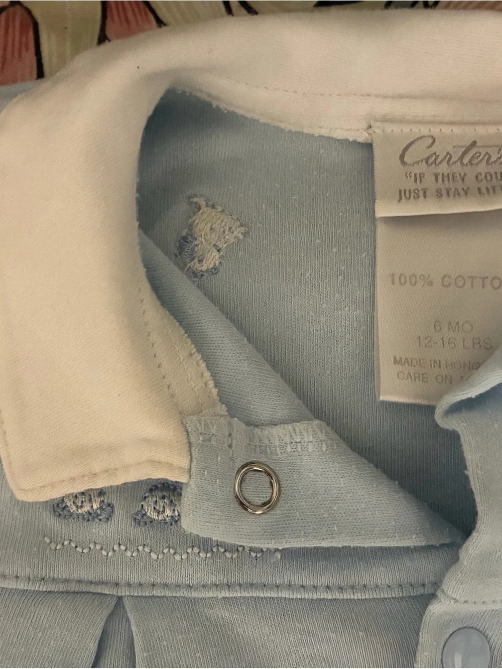 Carter's Light Blue and White Baby Romper with embroidered Puppy Dogs